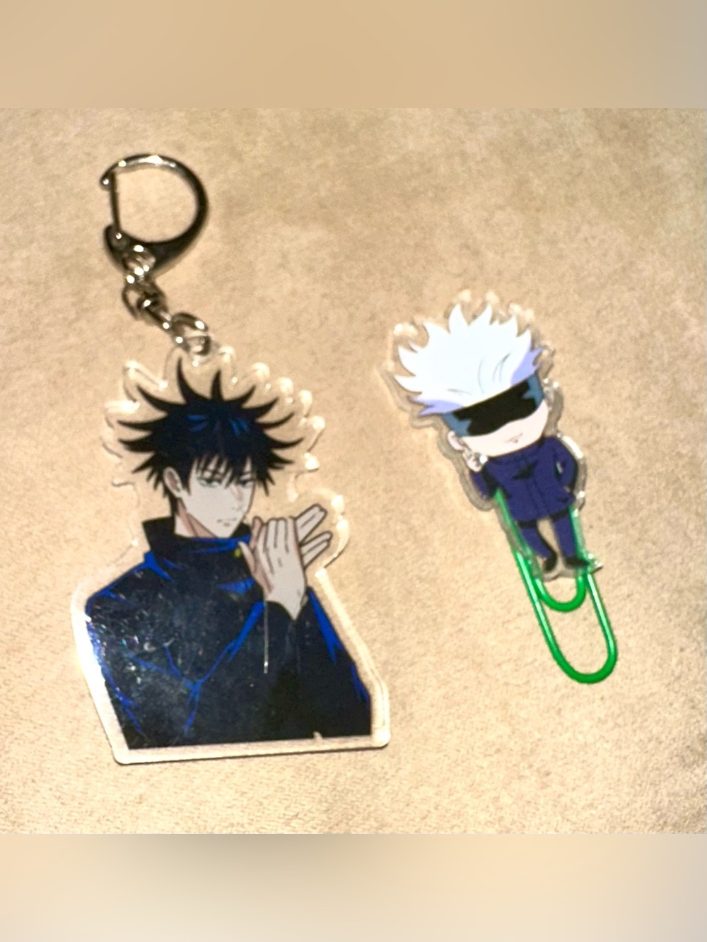 Jujutsu Kaisen Megumi Acrylic Keychain & Gojo Chibi Paper Clip Anime Accessory